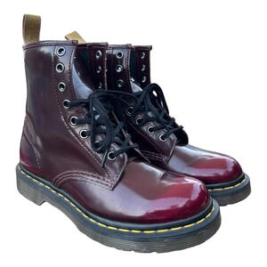 Dr. Martens, Doc's, Doc.Martens Vegan Cherry Red — Oxford Rub Off Lace Up Boots